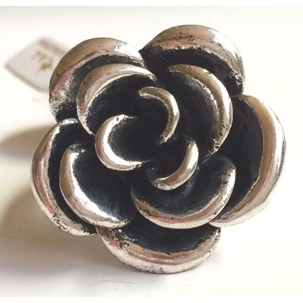 Vtg Silver Tone Rose Flower Bloom Cocktail Ring Size 6 7 8 9 Chunky Statement